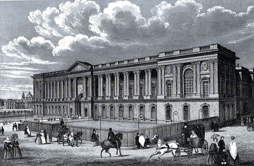 Die Ostfassade des Louvre mit der „Kolonnade“, Zeichnung von 1845