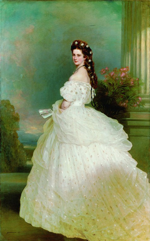 Kaiserin Elisabeth von Österreich. Porträt Sissis mit den sogenannten Edelweiß-Sternen vom Hofjuwelier A. E. Köchert. Gemälde von Franz Xaver Winterhalter, 1865