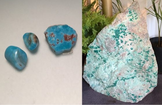 Shattuckite, Dioptas und Rhodochrosit