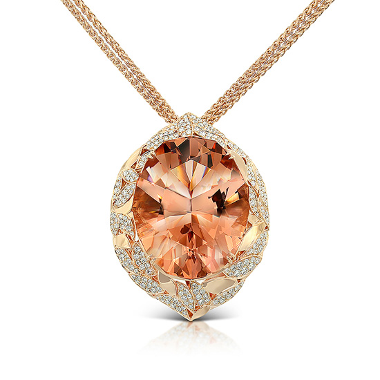 Goldhalskette in Roségold mit einem 148 ct schweren Morganit