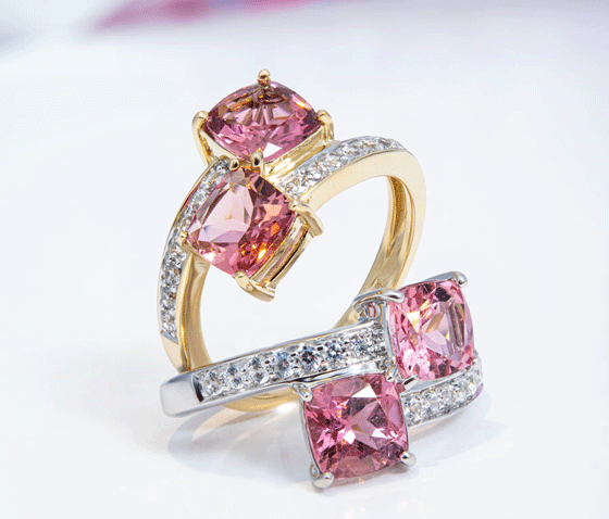 Goldringe mit Pinkfarbenen Turmalinen und Diamanten