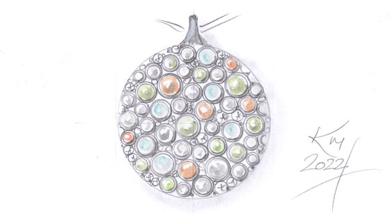 Zeichnung eines Schmuckstücks mit Mondsteinen von Kerstin Michaelsen