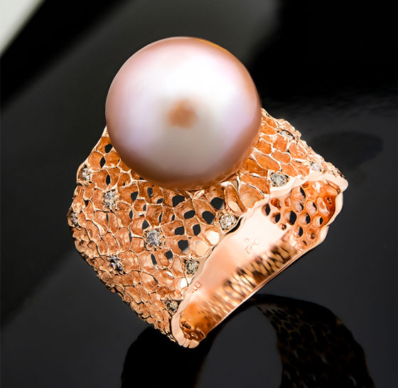 Pinkfarbene Ming-Perlen-Goldring